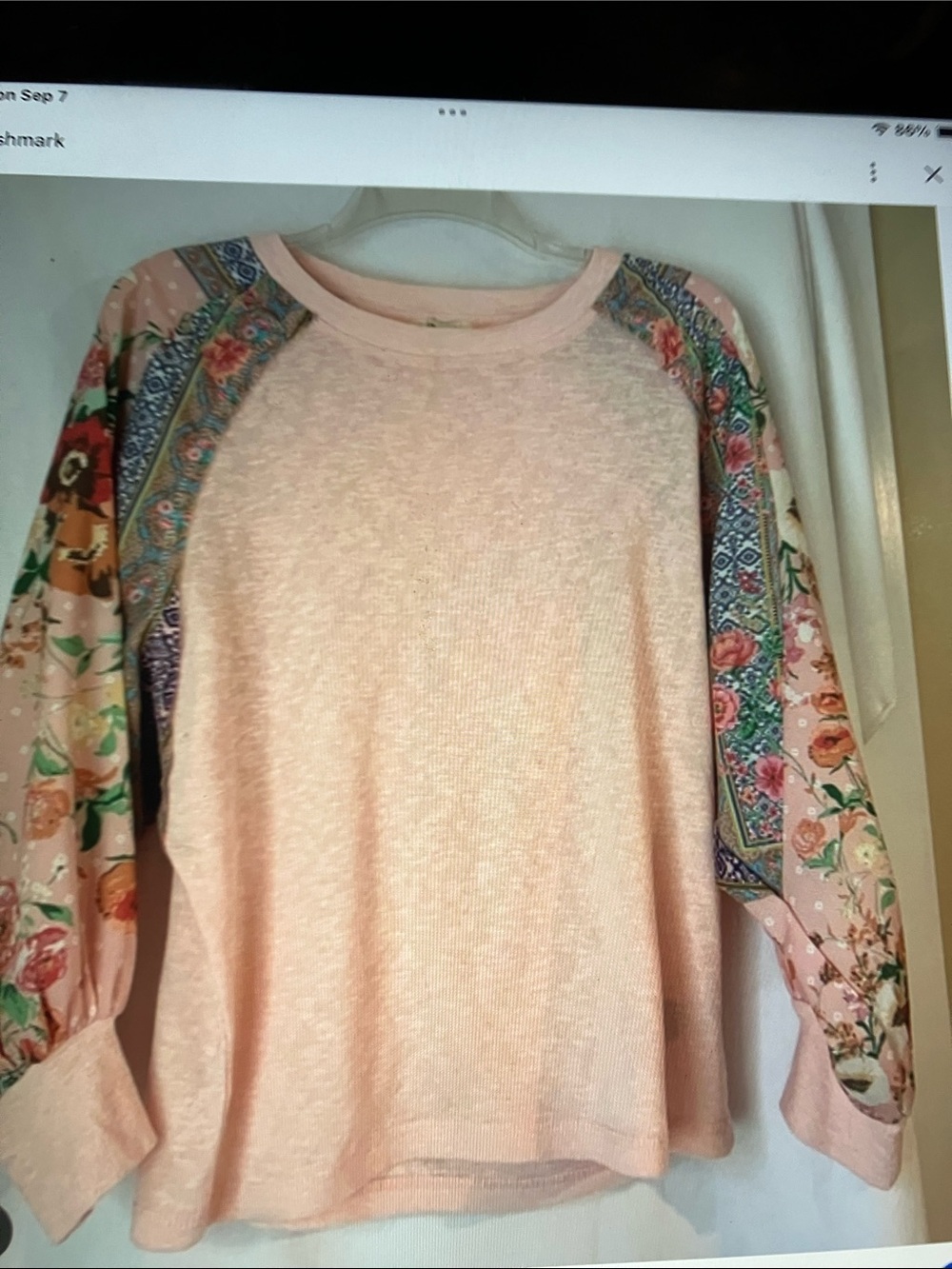 Umgee Pink Knit Top with Floral Raglan Sleeves